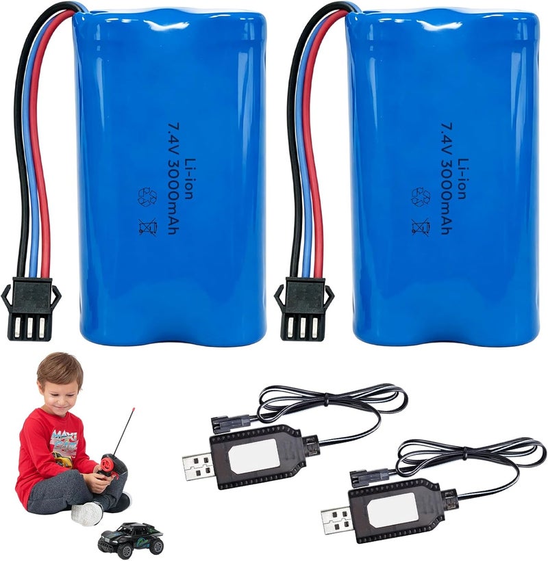 SFNN 7.4 V Li-ion Battery, Rechargeable Lithium-Ion Batteries with SM-3P Plug and Charging Cable, Li-ion Battery for RC Vehicles, Stunt Car, Robot and Tank (A) - Image 1