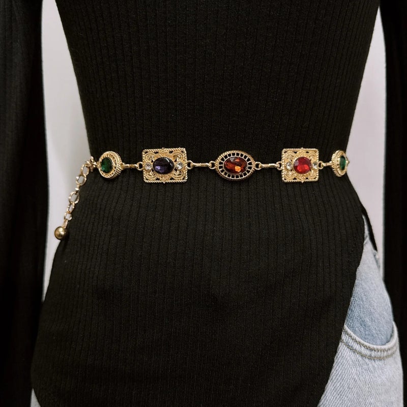 حزام معدن حريمي ذهبي مرصع بفصوص الزيلاكون متعددة الألوان - Image 3