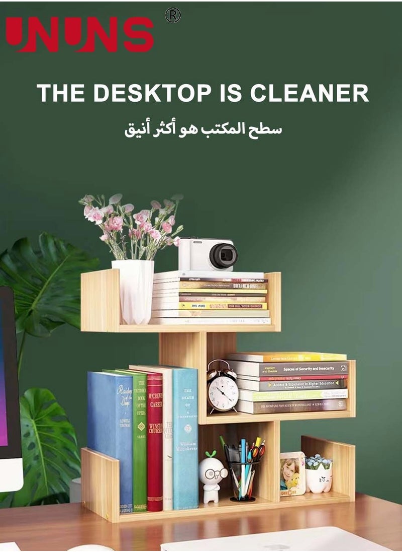 UNUNS - Wood Desktop Shelf,Small Bookshelf Assembled Countertop Bookcase,Literature Holder Accessories Display Rack Office Supplies Desk Organizer - Image 1