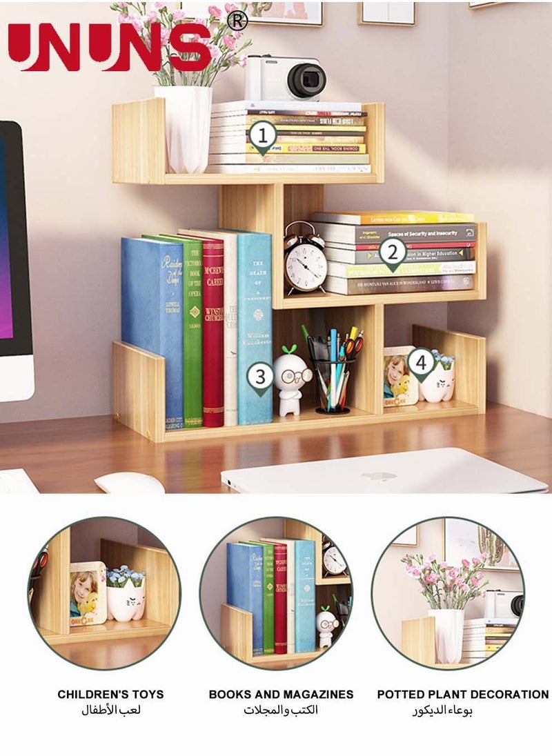 UNUNS - Wood Desktop Shelf,Small Bookshelf Assembled Countertop Bookcase,Literature Holder Accessories Display Rack Office Supplies Desk Organizer - Image 1
