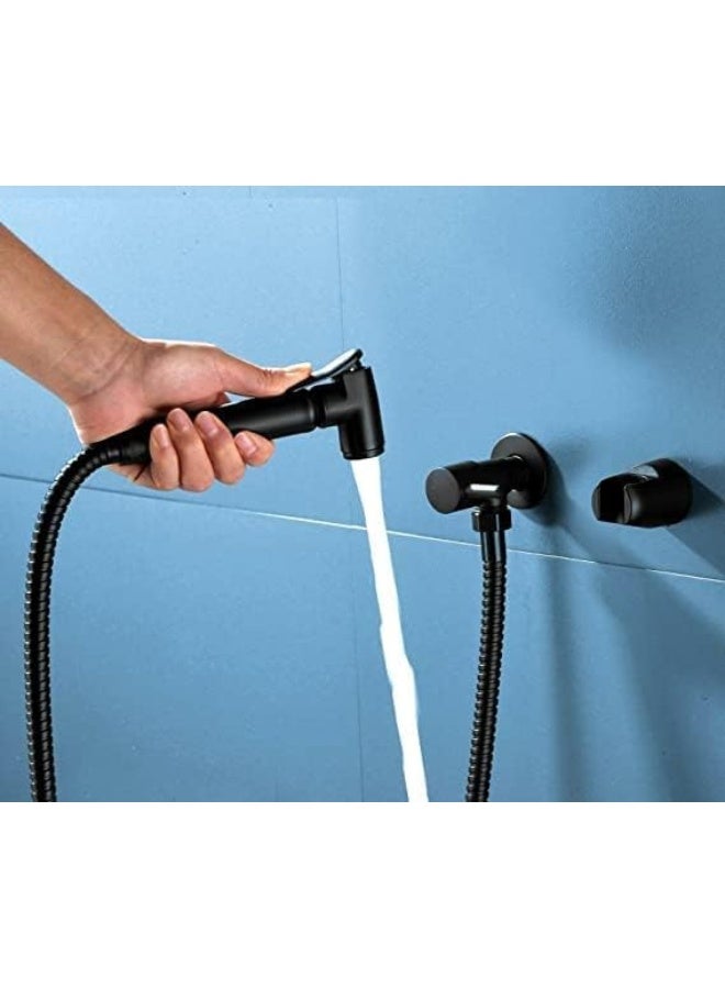 Biella White/Matt Black Shattaf With Complete Accessories, Wall Mount Bidet Sprayers For Toilet Set With Holder And Screws, Dual Mode Handheld Bathroom Bidet Sprayer (Matt Black) - Image 2