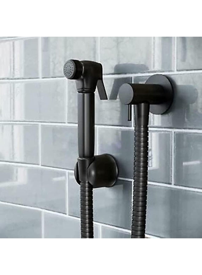Biella White/Matt Black Shattaf With Complete Accessories, Wall Mount Bidet Sprayers For Toilet Set With Holder And Screws, Dual Mode Handheld Bathroom Bidet Sprayer (Matt Black) - Image 1