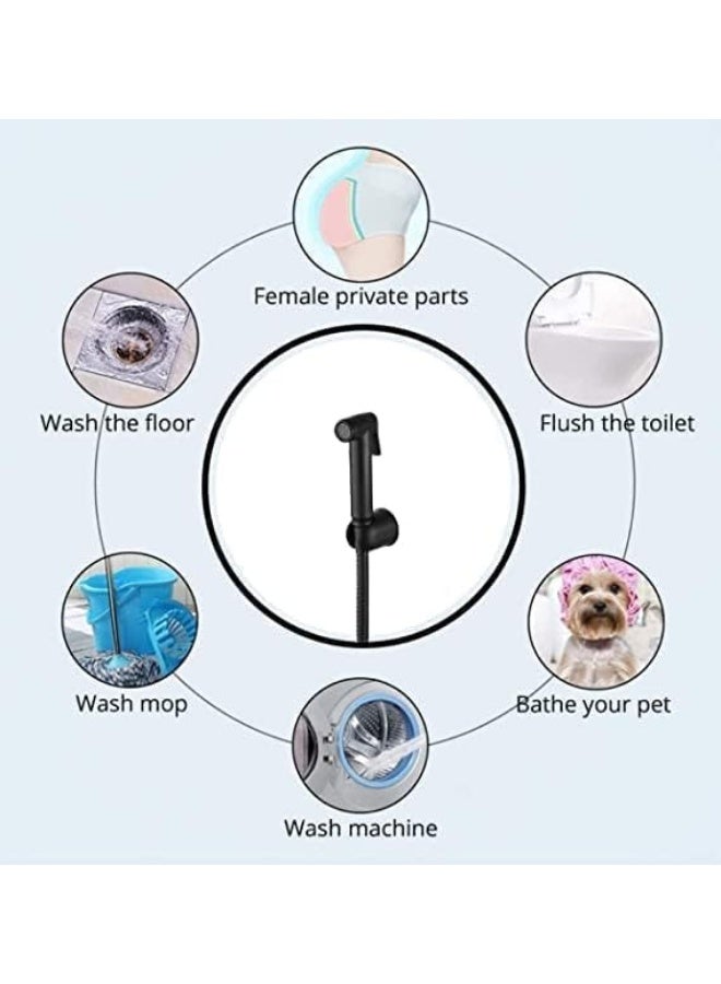 Biella White/Matt Black Shattaf With Complete Accessories, Wall Mount Bidet Sprayers For Toilet Set With Holder And Screws, Dual Mode Handheld Bathroom Bidet Sprayer (Matt Black) - Image 5