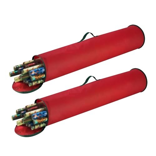 Wrapping Paper Storage Bag 2Pack 40Inch Gift Wrap Organizer Holds Up to 50 Rolls of Giftwrap Total Christmas Storage by Elf Stor Red