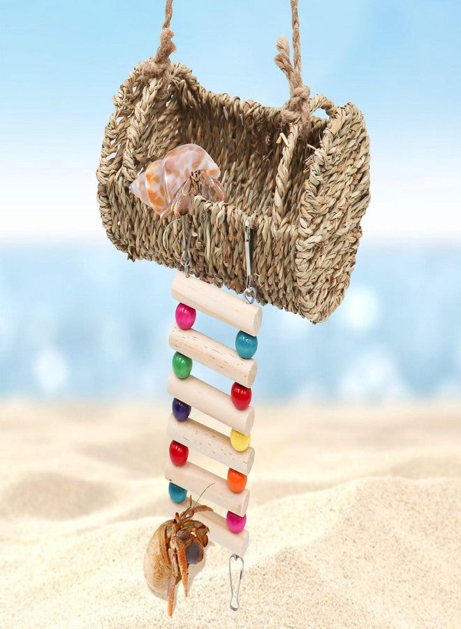 Neeenn Hermit Crab Hideout with Ladder, Wooden Hermit Crab Climbing Toys, Aquariums Ladder Bridge Ramp Toy, Small Animals Tank or Cage Accessories, Habitat for Hermit Crab Hamsters Rats Birds Parrots - Image 1
