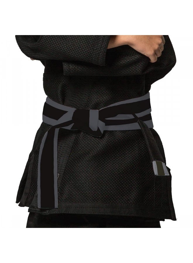 Fuji Kids Brazilian Jiu Jitsu Belt With Rank Bar, Bjj Belt For Children, Grey/Black, Size C2 - Image 2