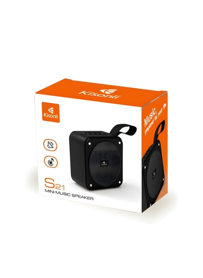 سبيكر بلوتوث صغير كاسونلي S21 ستيريو قوي 5وات تشغيل MP3 ومنافذ نفذ TF و -U Diskتشغيل حتي 5 ساعات -لون أسود