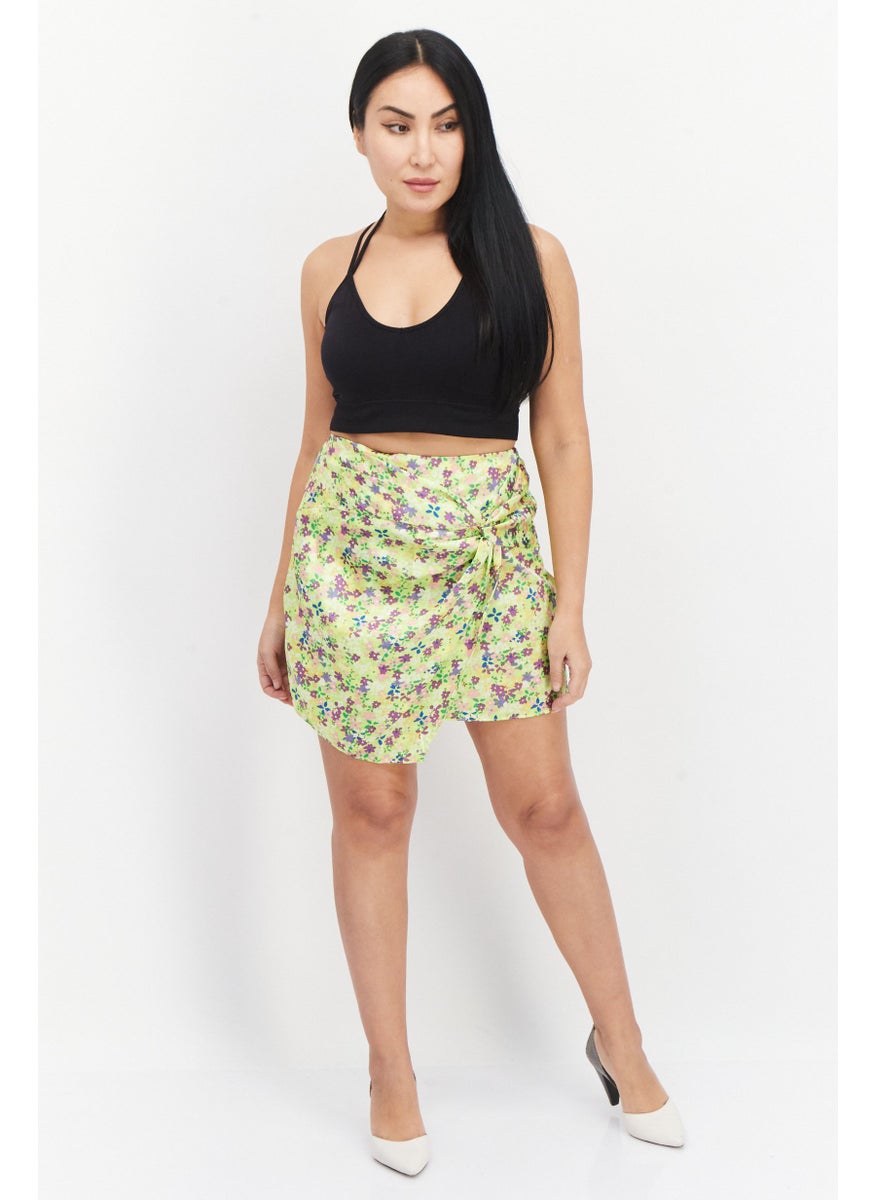 RIVER ISLAND Women Floral Pattern Mini Skirt, Lime Green Combo  - Image 4