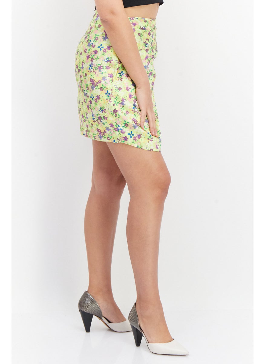 RIVER ISLAND Women Floral Pattern Mini Skirt, Lime Green Combo  - Image 2