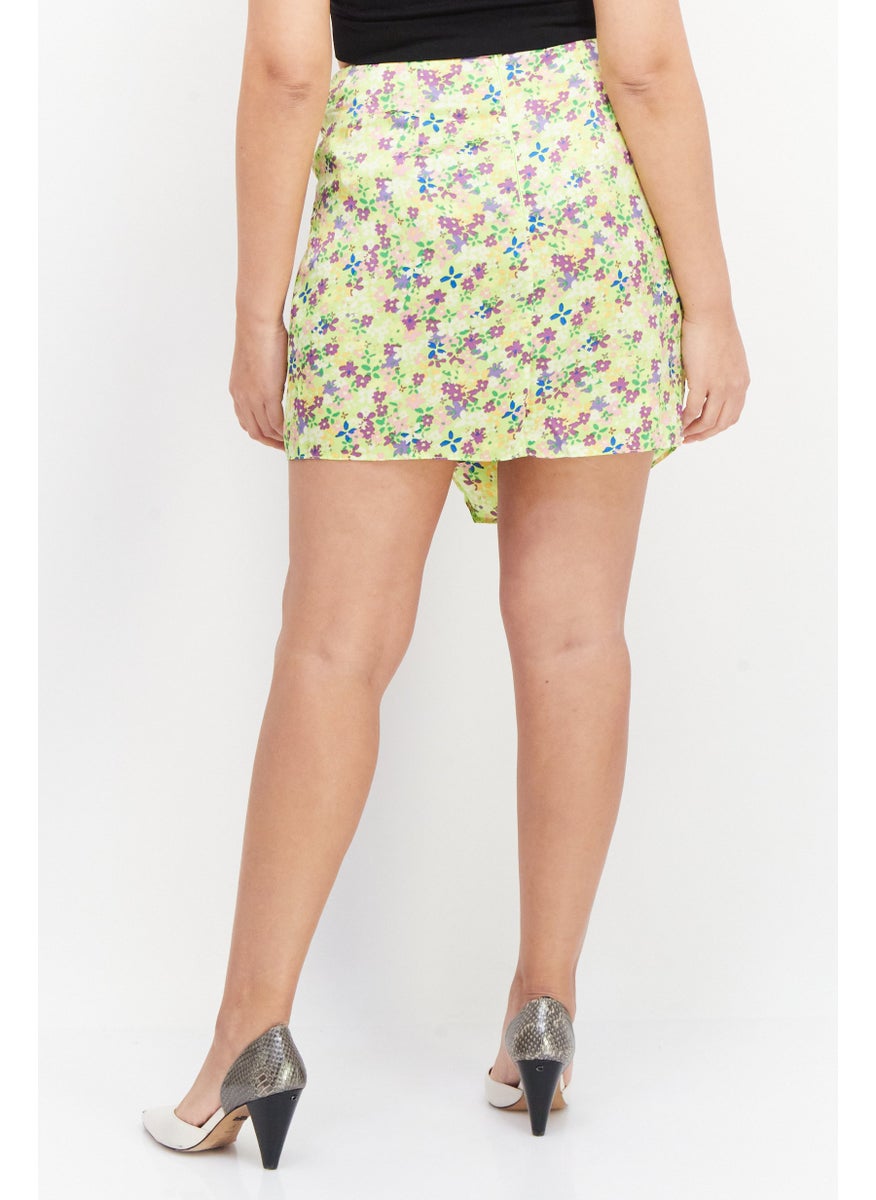 RIVER ISLAND Women Floral Pattern Mini Skirt, Lime Green Combo  - Image 3