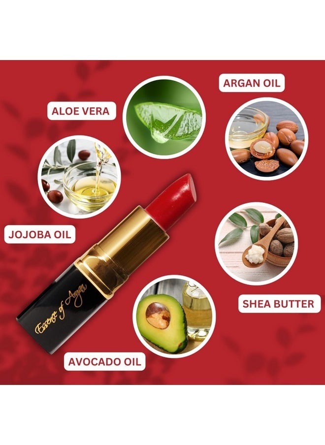 Essence Of Argan 𝗘𝘀𝘀𝗲𝗻𝗰𝗲 𝗼𝗳 𝗔𝗿𝗴𝗮𝗻 Deep Moisturizing Red Lipstick, Long Lasting Lipstick & Lip Care in 1 with Pure Organic Argan Oil, Shea Butter, Jojoba Oil & Aloe Vera Hydrating Lipstick, Roses R Red  - Image 4