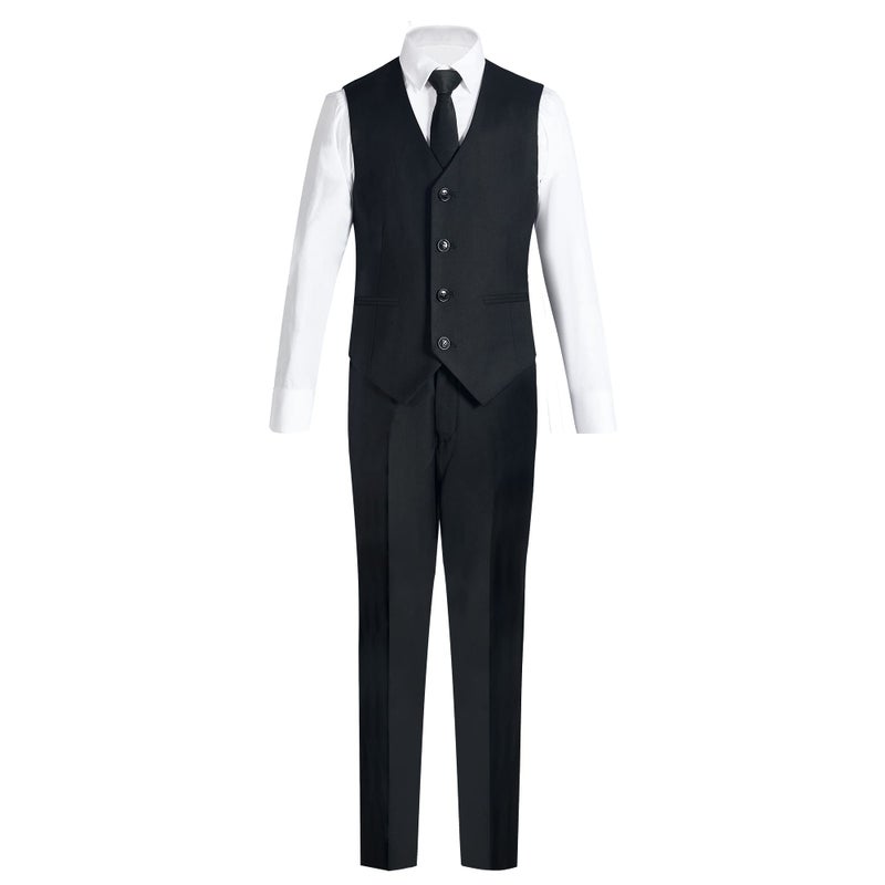 Marvelous World Suits Black Slim Fit Size 7 Formal Suits for Kids Toddler Tuxedos Dresswear Ring Bearer Outfit Wedding Suits Set Dress Clothes Youth 5-Piece Adjustable Waist - Image 4