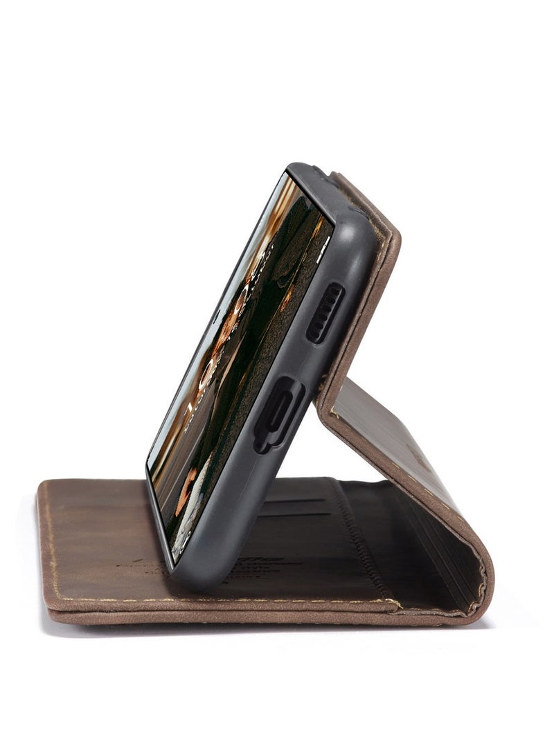 CaseMe Phone Case Luxury PU Leather Design 013 Flip Cover Card Slot Holder Cover ForMI 11T/ MI 11T Pro (Brown) - Image 2