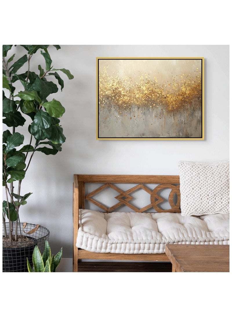 آرت دیکور  لوحة فنية جدارية مؤطرة من القماش باللون الذهبي، مطبوعة فنية تجريدية حديثة مع لمسات ذهبية، ديكور جداري ثنائي الاتجاه لغرفة النوم والمكتب وغرفة المعيشة كهدية - Image 5