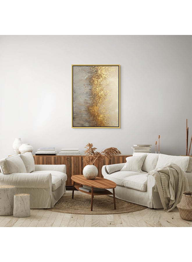 آرت دیکور  لوحة فنية جدارية مؤطرة من القماش باللون الذهبي، مطبوعة فنية تجريدية حديثة مع لمسات ذهبية، ديكور جداري ثنائي الاتجاه لغرفة النوم والمكتب وغرفة المعيشة كهدية - Image 2