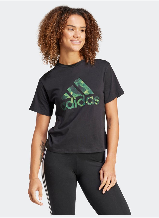 Adidas - تي شيرت بشعار كبير مزين برسومات زهور - Image 1