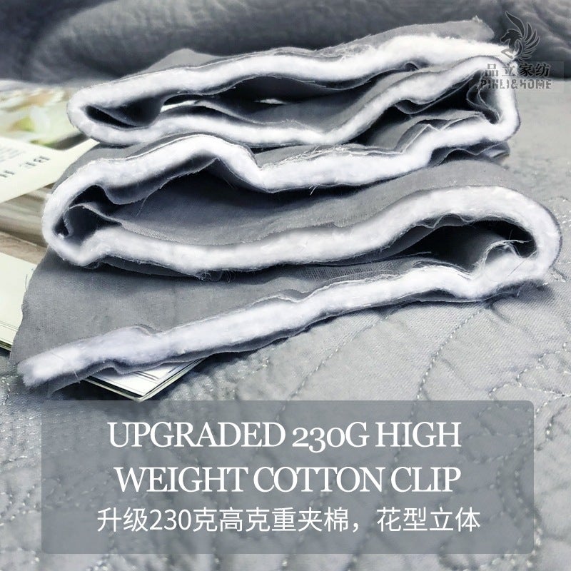 High-Grade American Light Luxury Double-Sided Large Cotton Bed Cover Cotton Plain Quilt Three-Piece Set - Image 4