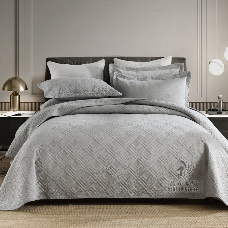 High-Grade American Light Luxury Double-Sided Large Cotton Bed Cover Cotton Plain Quilt Three-Piece Set - Image 1