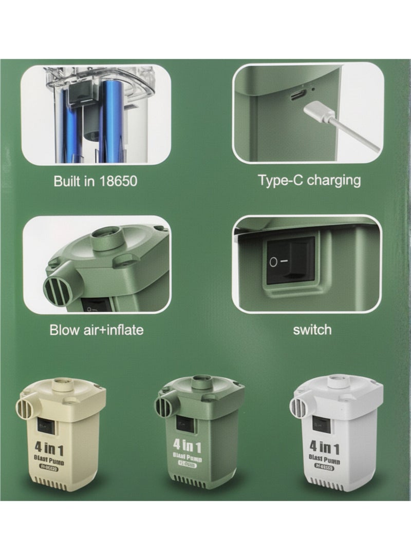 vexa pro Portable Electric Air Pump 260L/min Rechargeable Inflator & Deflator with 3 Nozzles, Type-C Charging, for Air Mattresses, Boats, Pool Floats & Camping Gear - Image 5