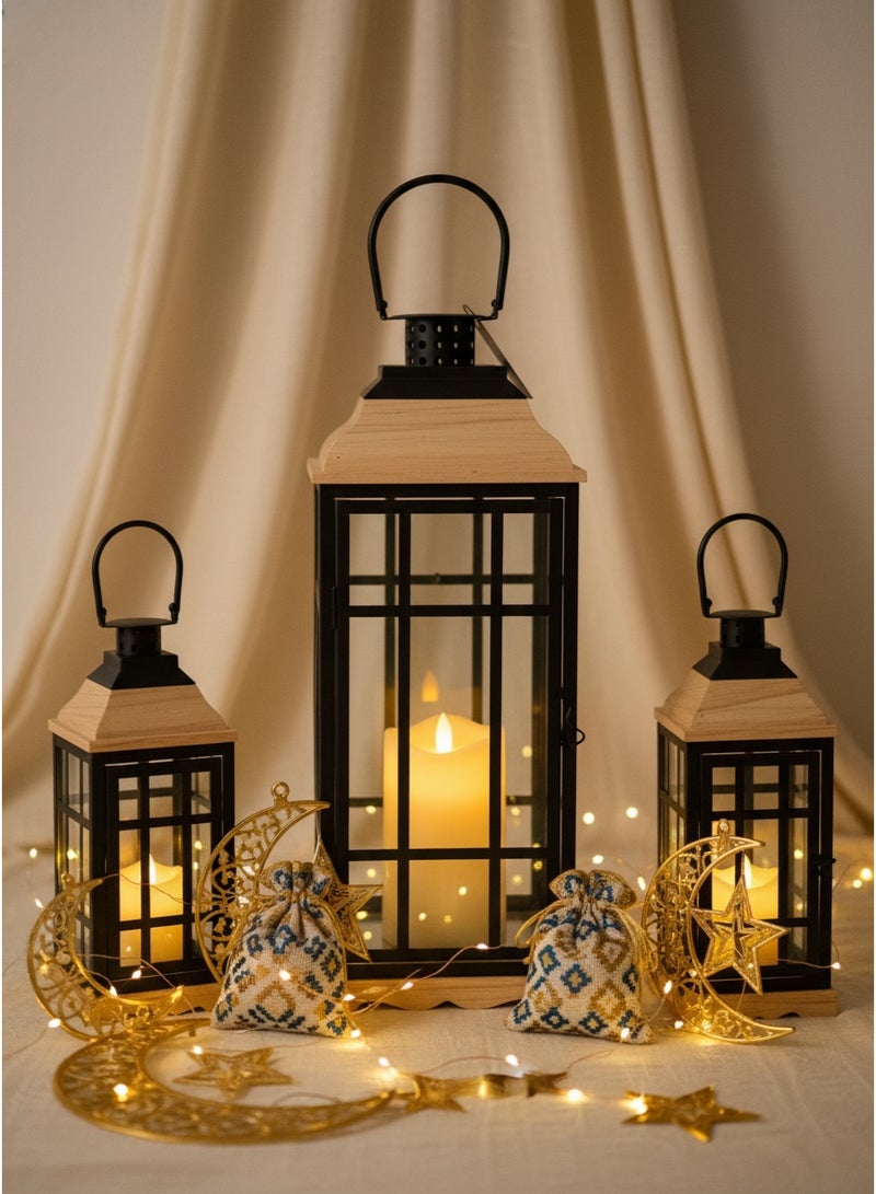 Living Ramadan Lanterns Set 3 Pieces Black - Image 1