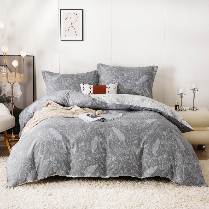 OAITE Duvet Cover Set 100% Cotton Comforter Cover with Leaf Pattern Duvet Cover Set Soft Bedding Set Includes with 3 Piece (2 Pillow Shams 1 Duvet Cover) - Image 1