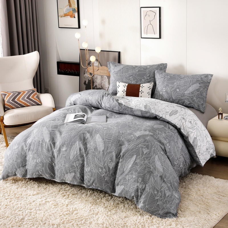 OAITE Duvet Cover Set 100% Cotton Comforter Cover with Leaf Pattern Duvet Cover Set Soft Bedding Set Includes with 3 Piece (2 Pillow Shams 1 Duvet Cover) - Image 2