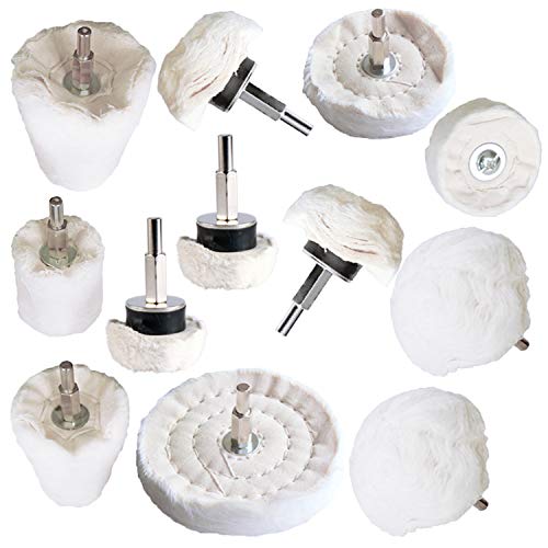 Medoon Polishing Pad Buffing Wheel Kit White Flannelette 12 Pack, for Drill for Metal Aluminum Stainless Steel Chrome Wood Plastic Ceramic Glass Woods Fabric Cotton Machine Jewelry etc - Image 1