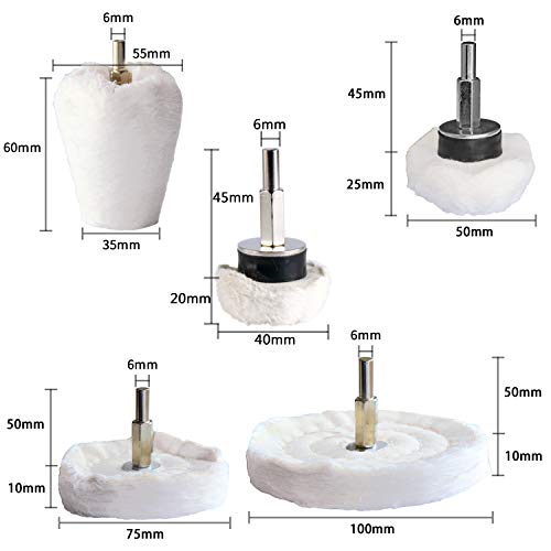 Medoon Polishing Pad Buffing Wheel Kit White Flannelette 12 Pack, for Drill for Metal Aluminum Stainless Steel Chrome Wood Plastic Ceramic Glass Woods Fabric Cotton Machine Jewelry etc - Image 3