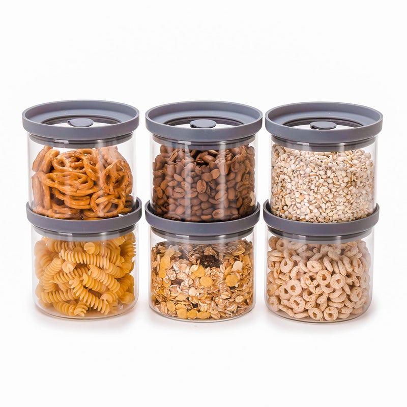 THE HAZEL PANTRY Glass Canisters with Airtight Lids Set of 6 (17.5 oz) - Borosilicate Glass Jars for Overnight Oats, Meal Prep & Pantry Storage, Stackable, BPA-Free, Dishwasher Safe Kitchen Containers - Image 1