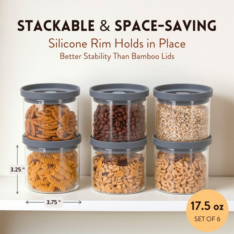 THE HAZEL PANTRY Glass Canisters with Airtight Lids Set of 6 (17.5 oz) - Borosilicate Glass Jars for Overnight Oats, Meal Prep & Pantry Storage, Stackable, BPA-Free, Dishwasher Safe Kitchen Containers - Image 3