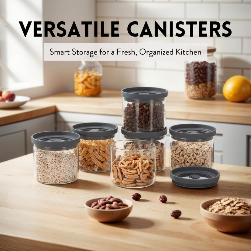 THE HAZEL PANTRY Glass Canisters with Airtight Lids Set of 6 (17.5 oz) - Borosilicate Glass Jars for Overnight Oats, Meal Prep & Pantry Storage, Stackable, BPA-Free, Dishwasher Safe Kitchen Containers - Image 2