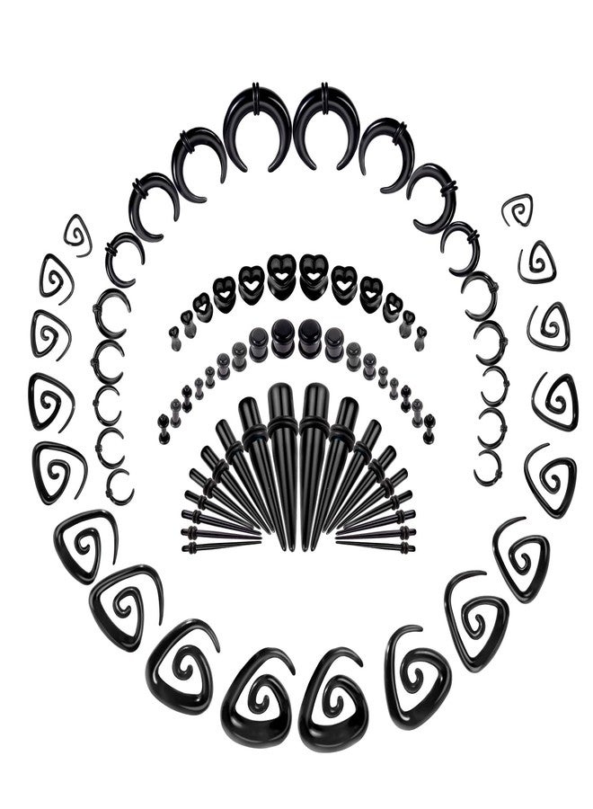 ONESING 84Pcs Ear Stretching Kit 14G-00G Ear Gauge Stretching Kit Acrylic Septum Pincher Spiral Taper Heart Tunnels Ear Plugs Hypoallergenic Ear Gauges Expander Set for Women Men-Black - Image 1