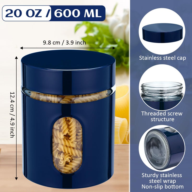 Mimorou 6 Pack Kitchen Canisters Set Airtight Coffee Sugar Tea Storage Jars with Window Glass Stainless Steel Containers with Lids for Flour Cookies Spices Grains Kitchen Decorations(Navy Blue,20 oz) - Image 2