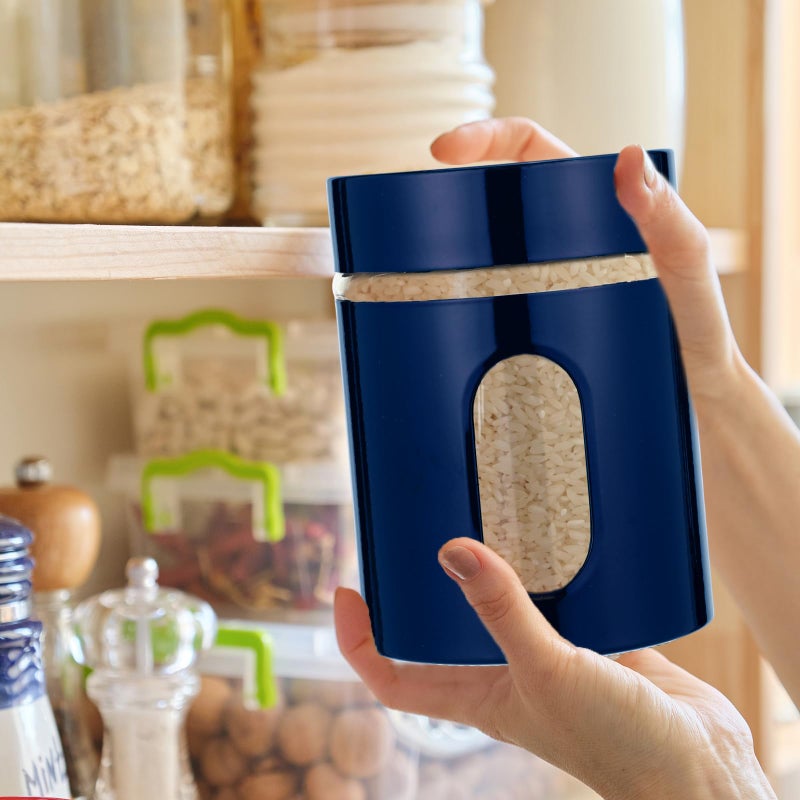 Mimorou 6 Pack Kitchen Canisters Set Airtight Coffee Sugar Tea Storage Jars with Window Glass Stainless Steel Containers with Lids for Flour Cookies Spices Grains Kitchen Decorations(Navy Blue,20 oz) - Image 4