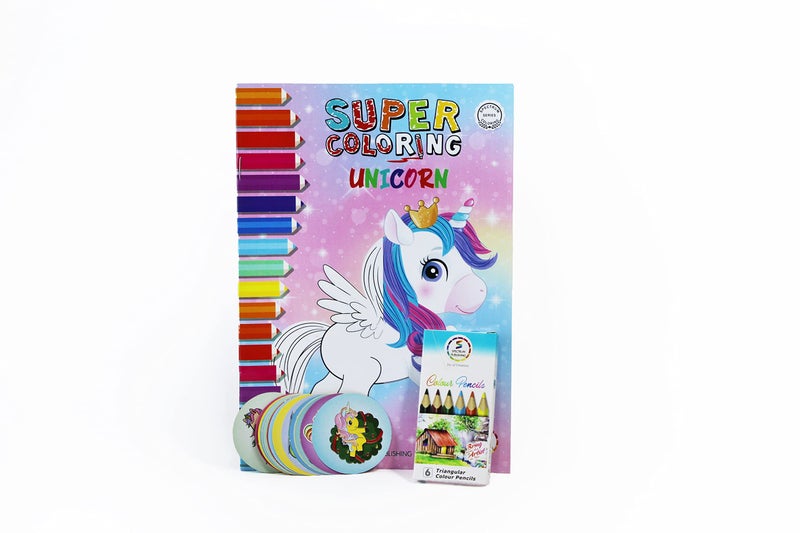 super coloring unicorn book with colors and stickers