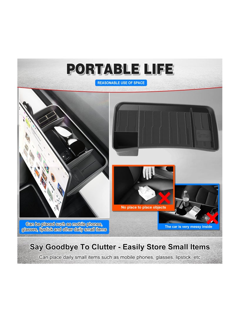Excefore 2023 New Upgraded Tesla Model 3/Y Center Console Organizer Tray Accessories, Screen Rear Storage Box Dashboard Hidden Tray Non-Slip Sunglasses Holder Interior Accessories, Black  - Image 5