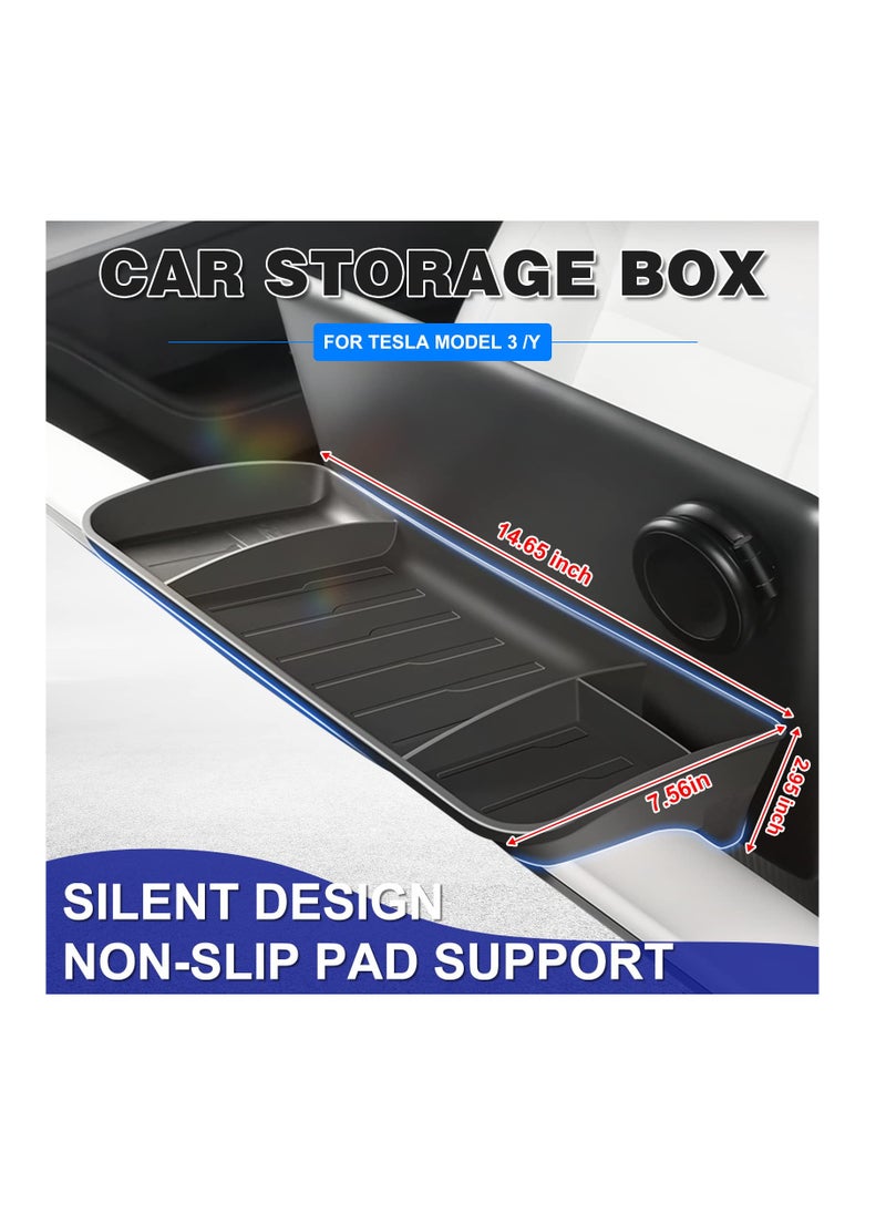Excefore 2023 New Upgraded Tesla Model 3/Y Center Console Organizer Tray Accessories, Screen Rear Storage Box Dashboard Hidden Tray Non-Slip Sunglasses Holder Interior Accessories, Black  - Image 2