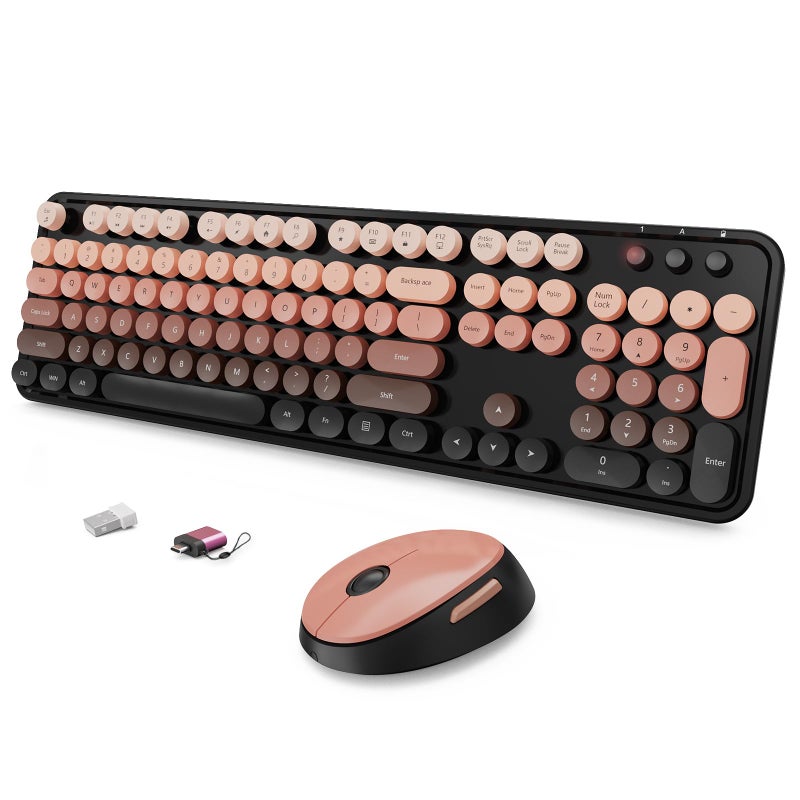 SkyGive Wireless Keyboard and Mouse Combo, Ergonomic Full Size Typewriter Retro Round Keycaps Keyboard, Compatible with Windows, PC, Perfer for Home and Office Keyboards (Aurora Red) - Image 1