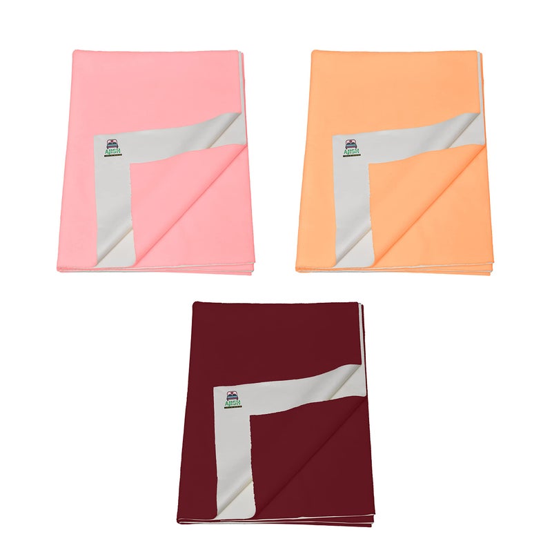 AJISH Pack of 3, Baby Bed Protector Reusable - Soft Cotton 100% Waterproof High Absorbent Faster Dry Sheet - Best for New Born Babies & Toddler Children (Medium - 70X100CM) (Pink,Orange,Maroon) - Image 1