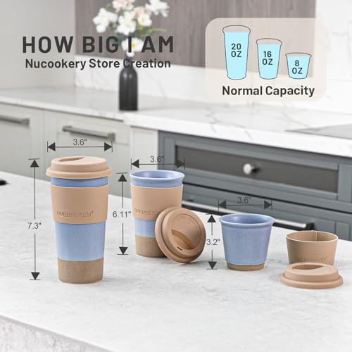 Nucookery Ceramic Travel Coffee Mug Set Coffee Tumbler with Silicone Lid and NonSlip Sleeve Unique To Go Mug Gifts for Women Men Microwave Safe Cappuccino Tea Latte IcedCoffee Cups Blue - Image 3