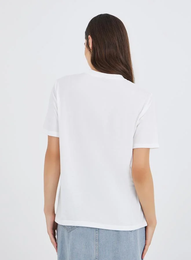 Take Two Take Two Embroidered Round Neck Regular Fit T-Shirt