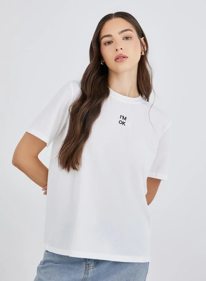 Take Two Take Two Embroidered Round Neck Regular Fit T-Shirt