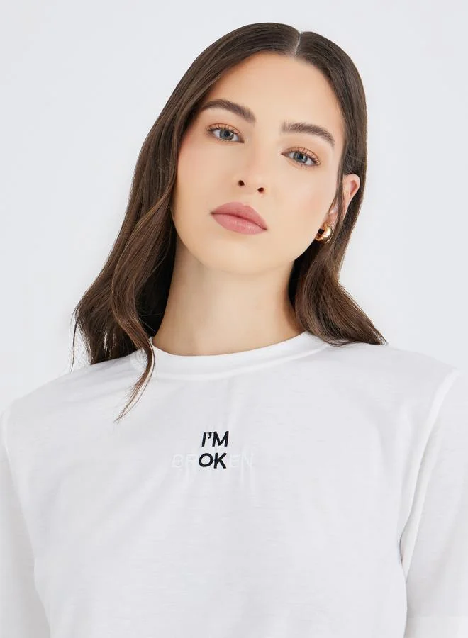 Take Two Take Two Embroidered Round Neck Regular Fit T-Shirt