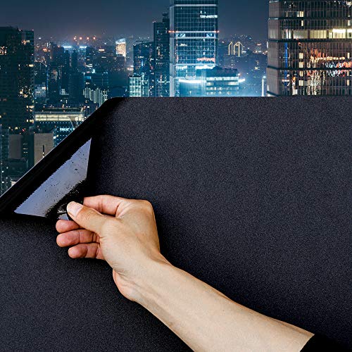 Mangobox Static Cling Total Blackout Window Film 100% UV Blocking Window Darkening Film Black Opaque Privacy Window Tint Removable Plastic Glass Covering (17.7x78.7 inches) - Image 1