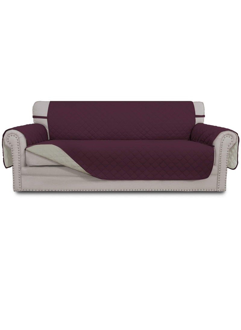 Easy-Going EasyGoing Reversible Couch Cover for 3 Cushion Couch Sofa Cover for Dogs Water Resistant Furniture Protector Cover with Foam Sticks Elastic Straps for Pet Cat Sofa WineBeige 