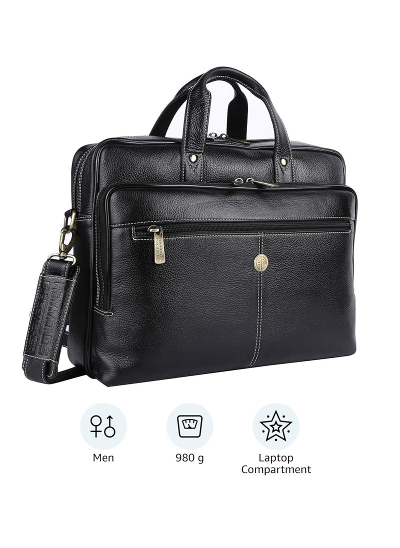 HAMMONDS FLYCATCHER Leather Office Bag for Men, Stylish 15.6 Inch Laptop Bag for Men with Multiple Compartments, this Leather Bag for Men has Adjustable Strap | Black | PNDD  - Image 2