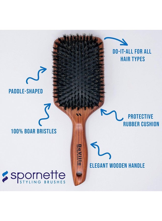 Spornette Deville Cushion Paddle Brush, Boar Bristle Hair Brush With Wooden Handle - For Straightening, Smoothing, Detangling, Styling & Brush Outs For Women, Men, & Kids - All Hair Types  - Image 5
