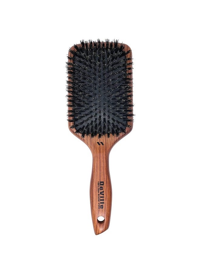 Spornette Deville Cushion Paddle Brush, Boar Bristle Hair Brush With Wooden Handle - For Straightening, Smoothing, Detangling, Styling & Brush Outs For Women, Men, & Kids - All Hair Types  - Image 1