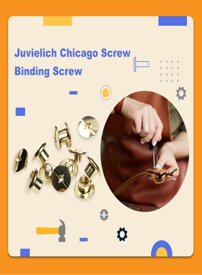 Juvielich 55 Sets 4mm Chicago Screws Post Binding Screw M5x4mm Carbon Steel Cross Head Screw 1/6 inch for DIY Repair Leather Craft Belt Bag Shoes Purse Bookbinding Screw Rivets Leather Kits Gold - Image 4