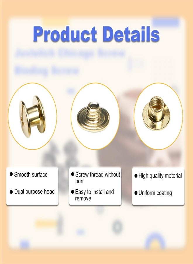 Juvielich 55 Sets 4mm Chicago Screws Post Binding Screw M5x4mm Carbon Steel Cross Head Screw 1/6 inch for DIY Repair Leather Craft Belt Bag Shoes Purse Bookbinding Screw Rivets Leather Kits Gold - Image 5